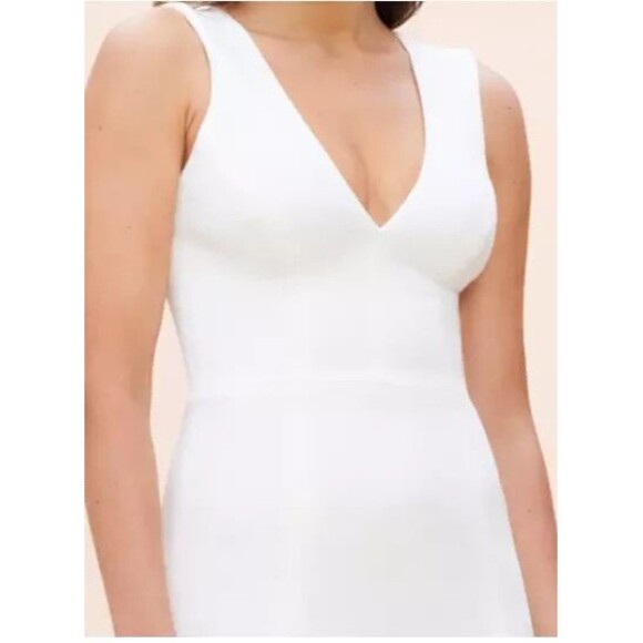 Dress The Population Women's Off White Sandra Crepe Stretch V-Neck Slit Sz S - Picture 5 of 9